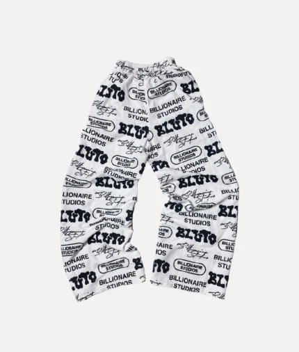 Billionaire Studio BB Loaded Track Pants front view Back view of BB Loaded Track Pants with branding BB Loaded Track Pants streetwear outfit inspiration Close-up of BB logo and zippered pocket details