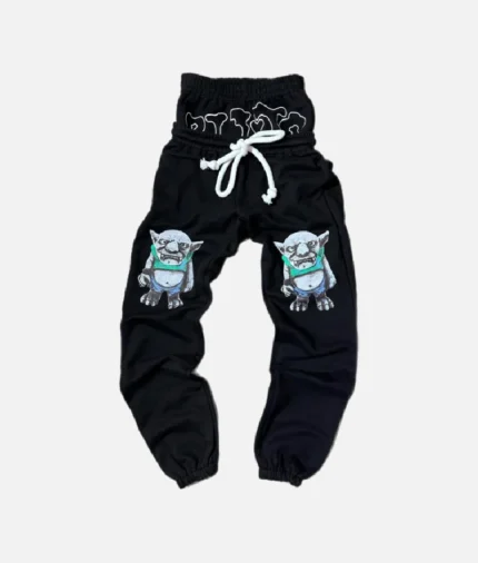 billionaire studio sweatpants black front view luxury black sweatpants streetwear style billionaire studio joggers with logo detail urban black sweatpants with pockets