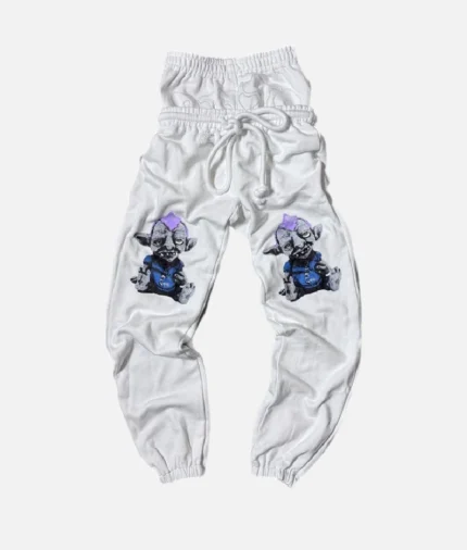 Billionaire Studio Sweatpants White front view” “Model wearing Billionaire Studio Sweatpants White” “Close-up of Billionaire Studio Sweatpants drawstring waist” “Streetwear look with Billionaire Studio Sweatpants White”