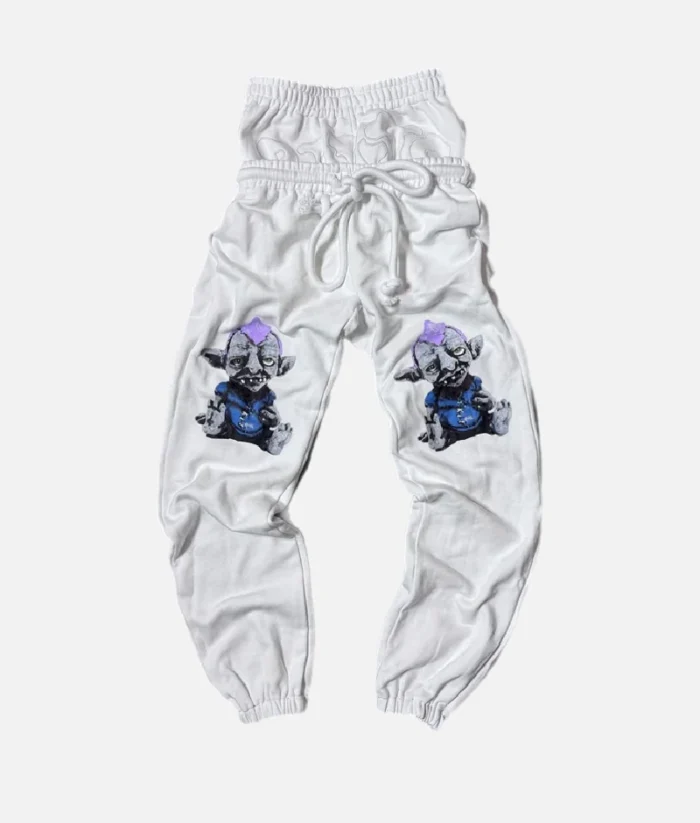 Billionaire Studio Sweatpants White front view” “Model wearing Billionaire Studio Sweatpants White” “Close-up of Billionaire Studio Sweatpants drawstring waist” “Streetwear look with Billionaire Studio Sweatpants White”