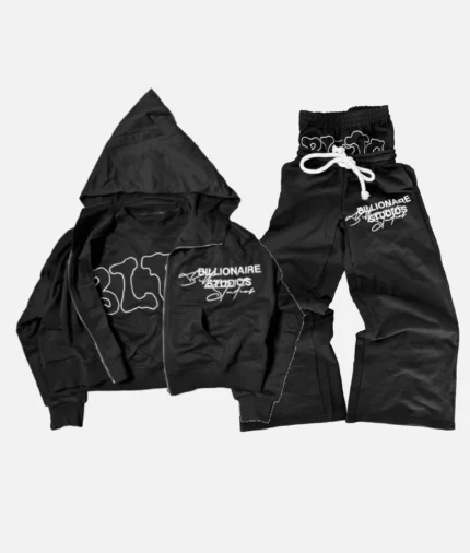 billionaire-studios-bb-twin-tracksuit-black-front-view billionaire-studios-bb-tracksuit-black-side-profile bb-twin-tracksuit-black-close-up-logo black-tracksuit-men-luxury-streetwear