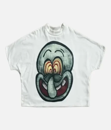 Billionaire Studios Big Nose Face Logo Tee White front view" "Big Nose Face logo t-shirt white color – streetwear style" "Premium cotton white tee by Billionaire Studios" "Oversized white logo tee for men and women"