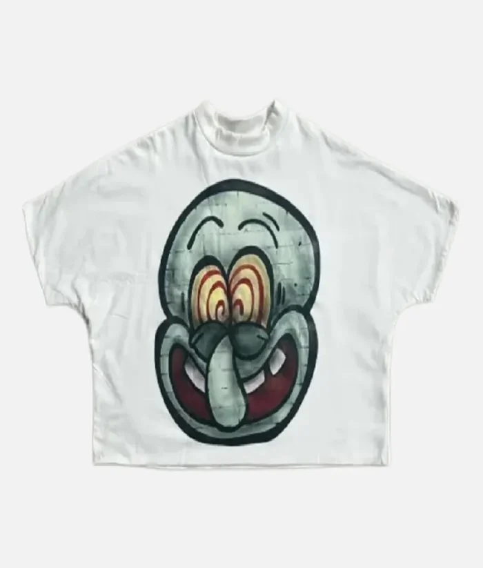 Billionaire Studios Big Nose Face Logo Tee White front view" "Big Nose Face logo t-shirt white color – streetwear style" "Premium cotton white tee by Billionaire Studios" "Oversized white logo tee for men and women"
