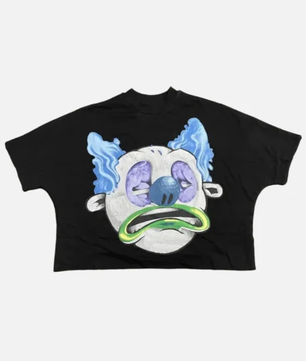"Billionaire Studios Bloo Clown Tee Black front view" alt="Close-up of Bloo Clown graphic on black tee" alt="Streetwear look featuring Bloo Clown Tee Black" alt="Relaxed fit Billionaire Studios black t-shirt with clown design"