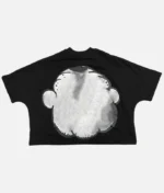 billionaire-studios-bloo-frown-tee-black-front-view bloo-frown-graphic-tshirt-side-profile premium-black-streetwear-tee-by-billionaire-studios close-up-bloo-frown-embroidery-detail