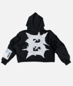 Billionaire Studios Bloo Gradient Scale Hoodie Black front view Streetwear hoodie with bloo gradient design by Billionaire Studios Black hoodie with blue gradient scale and kangaroo pocket Model wearing Billionaire Studios hoodie streetwear style