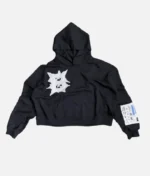 Billionaire Studios Bloo Gradient Scale Hoodie Black front view Streetwear hoodie with bloo gradient design by Billionaire Studios Black hoodie with blue gradient scale and kangaroo pocket Model wearing Billionaire Studios hoodie streetwear style