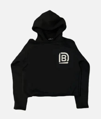 ALT: Model wearing Billionaire Studios Brand Name Hoodie in black ALT: Close-up of Billionaire Studios logo embroidery ALT: Back view of luxury branded hoodie ALT: Hoodie styling with casual streetwear