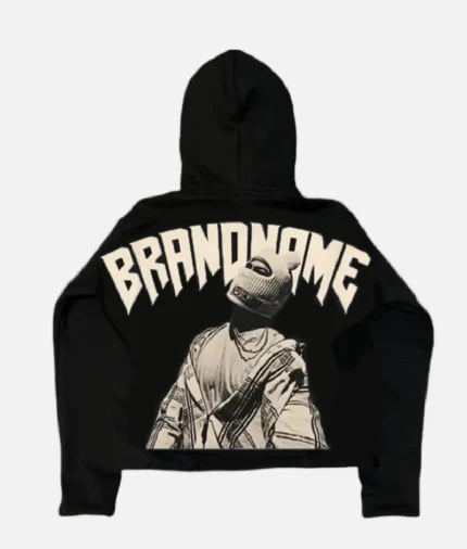 ALT: Model wearing Billionaire Studios Brand Name Hoodie in black ALT: Close-up of Billionaire Studios logo embroidery ALT: Back view of luxury branded hoodie ALT: Hoodie styling with casual streetwear