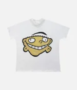 Billionaire Studios Casual Loose Tee Off White front view Back design of Billionaire Studios Off White tee Close-up of logo on Billionaire Studios Casual Tee Model wearing Billionaire Studios Casual Loose Tee streetwear outfit