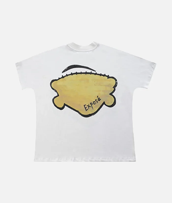 Billionaire Studios Casual Loose Tee Off White front view Back design of Billionaire Studios Off White tee Close-up of logo on Billionaire Studios Casual Tee Model wearing Billionaire Studios Casual Loose Tee streetwear outfit