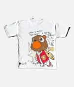 Alt: Billionaire Studios Celebritie Face Logo Tee White front view Alt: Close-up of Billionaire Studios Celebritie Face logo print Alt: Model wearing Billionaire Studios white tee in street style outfit Alt: Back design of the Billionaire Studios Face Logo Tee White