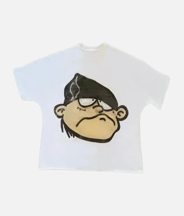ALT: Front view of Billionaire Studios Expose Tee White ALT: Close-up of EXPOSE graphic on Billionaire Studios T-shirt ALT: Model wearing Billionaire Studios Expose Tee White in urban setting ALT: Back view of Billionaire Studios Expose Tee White
