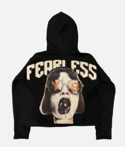 Billionaire Studios Fearless Hoodie Black/Cream Front View Fearless Hoodie Black/Cream Streetwear Outfit Inspiration Billionaire Studios Hoodie Embroidery Close-Up Back View of Fearless Hoodie in Black and Cream Urban Style Look with Billionaire Studios Fearless Hoodie