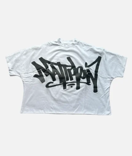 Billionaire Studios Graffiti Tee White front view Streetwear outfit featuring Billionaire Studios Graffiti Tee Close-up of graffiti design on Billionaire Studios tee Model wearing Billionaire Studios Graffiti Tee White