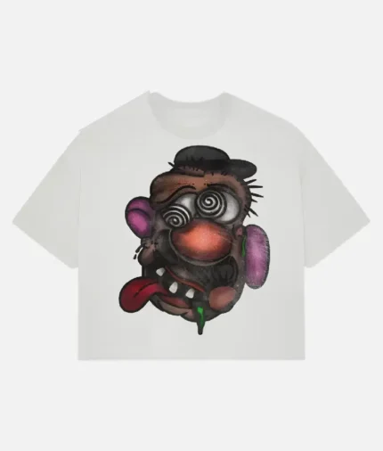 billionaire-studios-greedy-face-tee-white-front-view billionaire-studios-greedy-face-tee-white-back-design billionaire-studios-greedy-face-tee-streetwear-style greedy-face-tee-white-luxury-streetwear-closeup