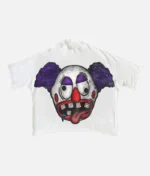 ALT: Billionaire Studios Jocker Face Tee White front view ALT: Close-up of Jocker Face graphic on Billionaire Studios Tee ALT: Back view of Billionaire Studios Jocker Face T-Shirt ALT: Model wearing Billionaire Studios Jocker Face Tee White streetwear look