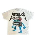 "Front view of Billionaire Studios Matallica Logo Tee White" "Matallica logo close-up on Billionaire Studios white t-shirt" "Side angle of Billionaire Studios graphic tee for men" "White luxury streetwear tee with bold black print"