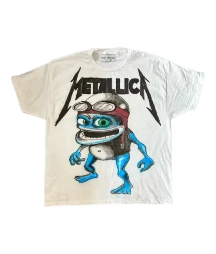 "Front view of Billionaire Studios Matallica Logo Tee White" "Matallica logo close-up on Billionaire Studios white t-shirt" "Side angle of Billionaire Studios graphic tee for men" "White luxury streetwear tee with bold black print"