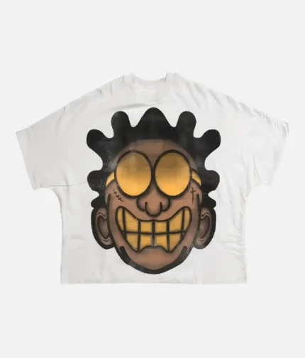 "Billionaire Studios Mobius Face Tee White front view" "Mobius Face graphic close-up on white T-shirt" "Billionaire Studios streetwear premium white tee" "Back side of Billionaire Studios Mobius Face Tee" "Model wearing Billionaire Studios Mobius Tee White"