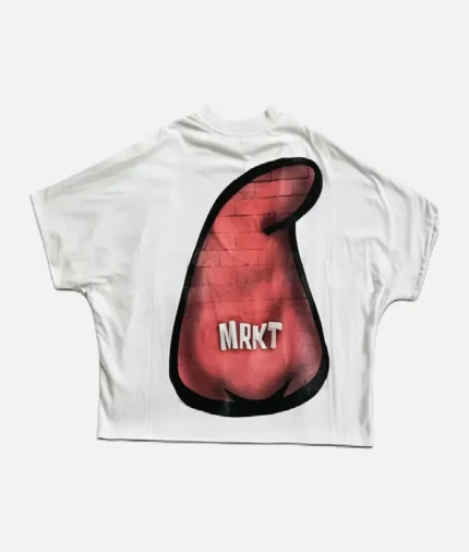 ALT 1: Front view of Billionaire Studios Mrkr Red Logo Tee White T-shirt ALT 2: Close-up of MRKR red logo on Billionaire Studios white tee ALT 3: Model wearing Billionaire Studios Mrkr Red Logo Tee White in streetwear outfit ALT 4: Premium cotton fabric detail of Billionaire Studios logo tee