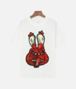billionaire-studios-animal-head-tee-front-view hand-printed-white-fashion-tee-closeup back-view-of-animal-head-white-tee streetwear-outfit-with-billionaire-studios-tee