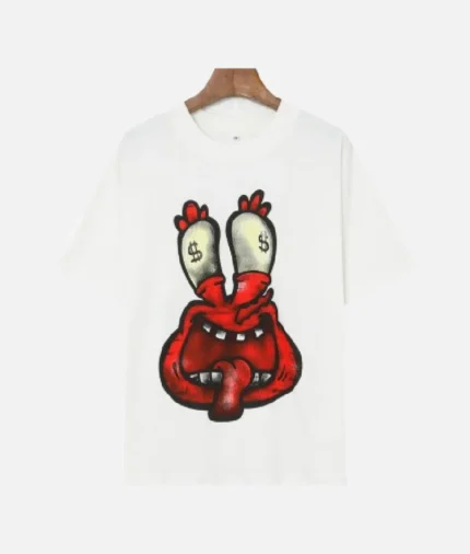 billionaire-studios-animal-head-tee-front-view hand-printed-white-fashion-tee-closeup back-view-of-animal-head-white-tee streetwear-outfit-with-billionaire-studios-tee