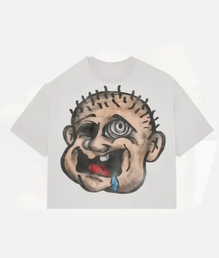 "Billionaire Studios Old Man Face Tee White Front View" "Old Man Graphic T-Shirt by Billionaire Studios" "Streetwear White Tee Oversized Fit" "Premium Cotton White Graphic T-Shirt"