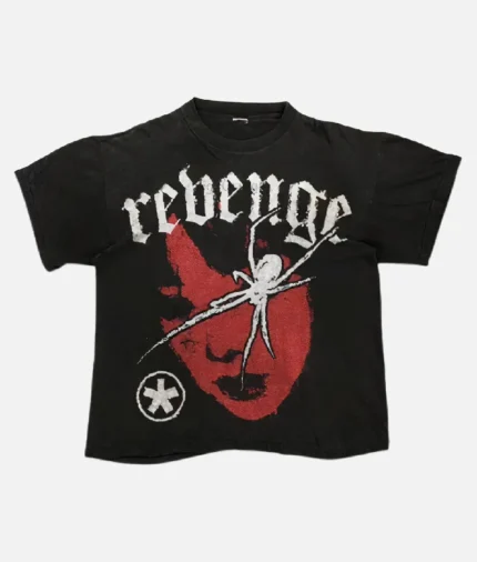 "Billionaire Studios Revenge Tee Black front view" "Revenge Tee Black side profile with graphic print" "Close-up of Revenge print on Billionaire Studios Tee" "Model wearing Billionaire Studios Revenge Tee Black streetwear look"