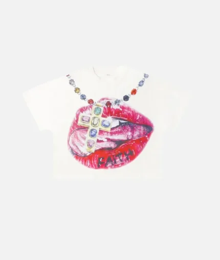 Alt: Billionaire Studios Saint Faith Tee Off White front view Alt: Back design of Billionaire Studios Saint Faith Tee Off White Alt: Model wearing Billionaire Studios Saint Faith Tee in off-white color Alt: Close-up of Saint Faith print on Billionaire Studios tee