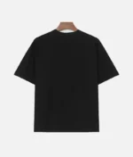 Billionaire Studios Saint Tee Black front view Billionaire Studios Saint Tee premium cotton fabric detail Back side of Billionaire Studios Saint Tee Black Model wearing Billionaire Studios Saint Tee Black with jeans