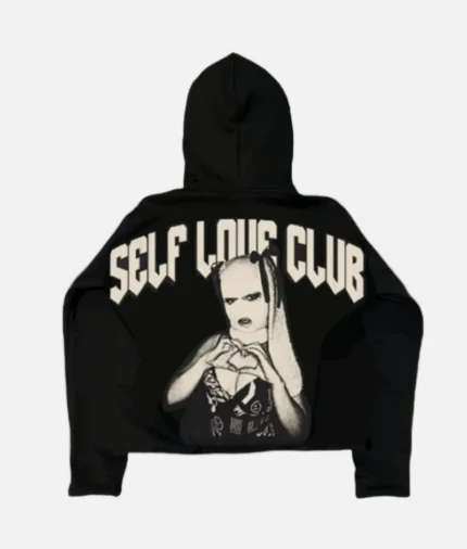 billionaire-studios-self-love-club-hoodie-black-front-view billionaire-studios-self-love-club-hoodie-black-back-print billionaire-studios-hoodie-streetwear-fit self-love-club-hoodie-black-lifestyle-shot luxury-black-hoodie-with-message