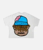 billionaire-studios-strapnofx-tee-white-front-view billionaire-studios-white-graphic-tshirt-side-profile closeup-billionaire-studios-strapnofx-print model-wearing-strapnofx-white-tee-streetwear-look