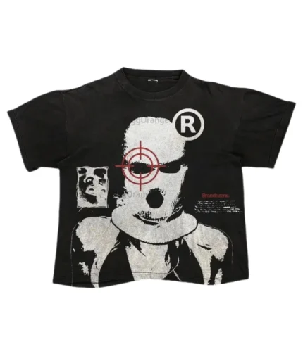Billionaire Studios Target Tee Black front view Model wearing Billionaire Studios Target Tee Black Close-up of Target logo on Billionaire Studios T-shirt Streetwear style with Billionaire Studios black tee