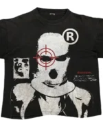 Billionaire Studios Target Tee Black front view Model wearing Billionaire Studios Target Tee Black Close-up of Target logo on Billionaire Studios T-shirt Streetwear style with Billionaire Studios black tee