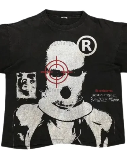 Billionaire Studios Target Tee Black front view Model wearing Billionaire Studios Target Tee Black Close-up of Target logo on Billionaire Studios T-shirt Streetwear style with Billionaire Studios black tee
