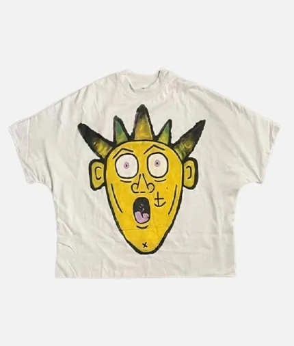 Billionaire Studios Yellow Logo Tee White front view White tee with yellow logo streetwear style Premium cotton white t-shirt by Billionaire Studios Model wearing Billionaire Studios Yellow Logo Tee