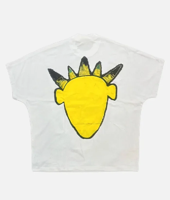 Billionaire Studios Yellow Logo Tee White front view White tee with yellow logo streetwear style Premium cotton white t-shirt by Billionaire Studios Model wearing Billionaire Studios Yellow Logo Tee